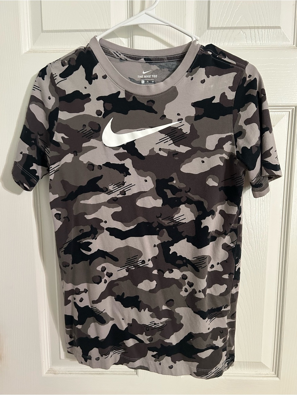 Nike Gray & Black Camo Short Sleeve Tee with White Swoosh